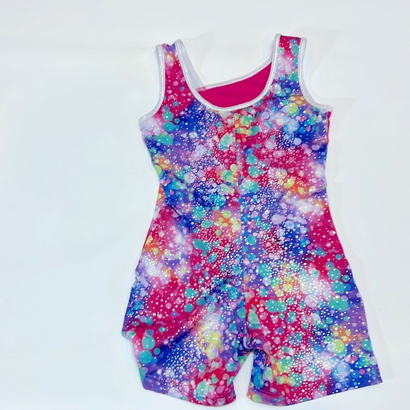 Danskin Gymnastics Suit Size 10 12 Rainbow Coloured Stretchy Exercise Gym Girls - Picture 2 of 5